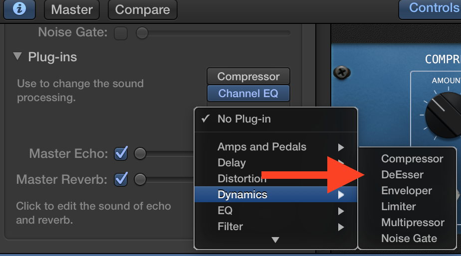 How De-esser in GarageBand Can Be Used to Remove the Sibilance From a Vocal Track 2 How De-esser in GarageBand Can Be Used to Remove the Sibilance From a Vocal Track 1