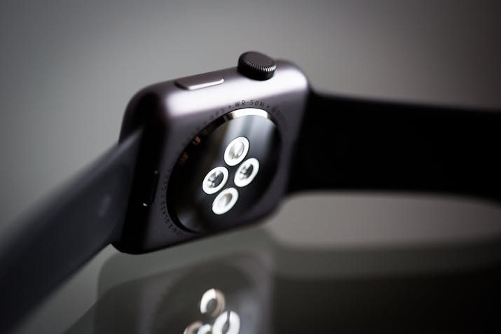 How To Get Voice Memo From Apple Watch To Iphone 1 Close-up of Apple Watch back sensors on a black band
