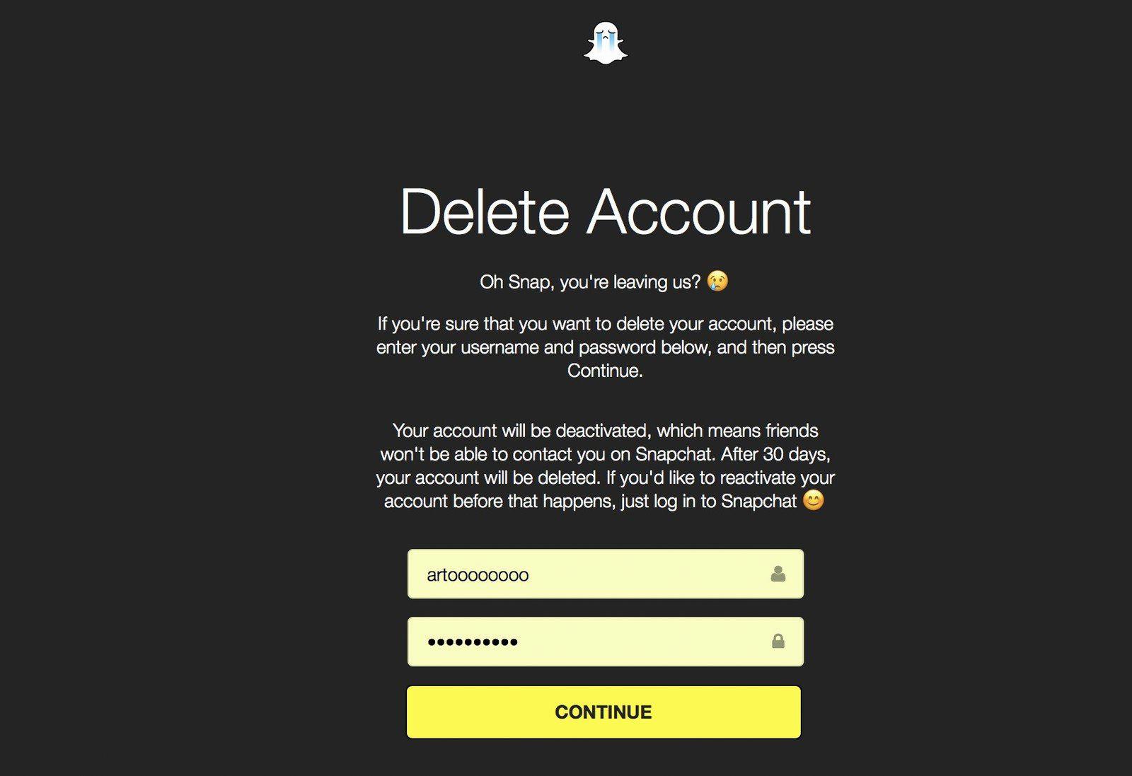 snapchat delete my account snapchat delete my account