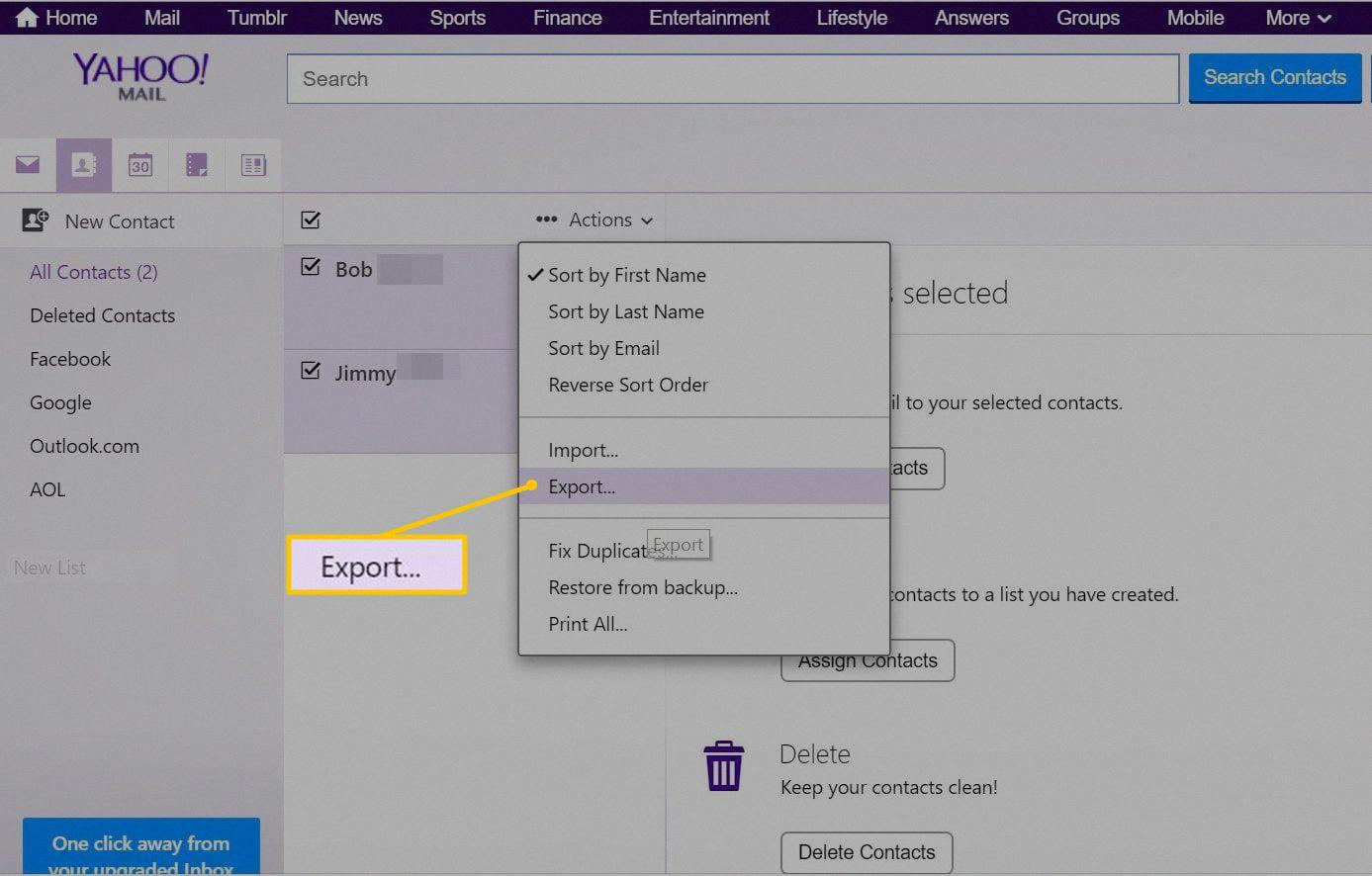 export yahoo contacts export yahoo contacts