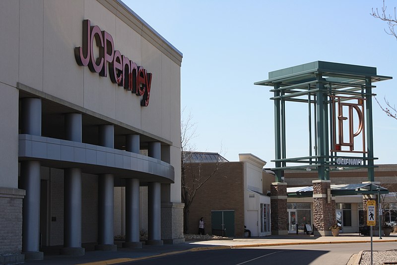 JCPenney store exterior at a shopping mall entrance.