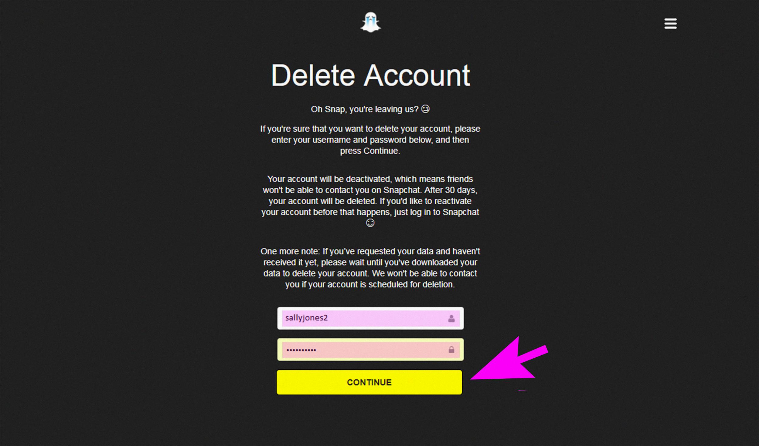 delete snapchat account