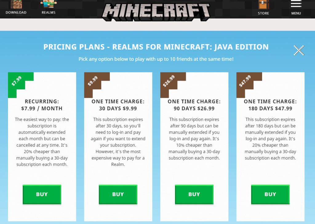 minecraft realms price ps4