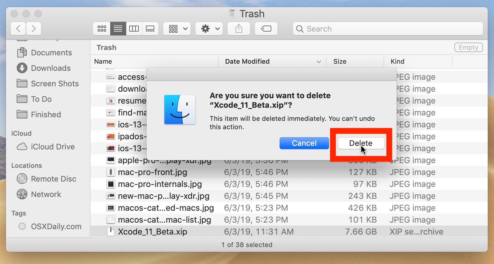 how to delete a download from mac