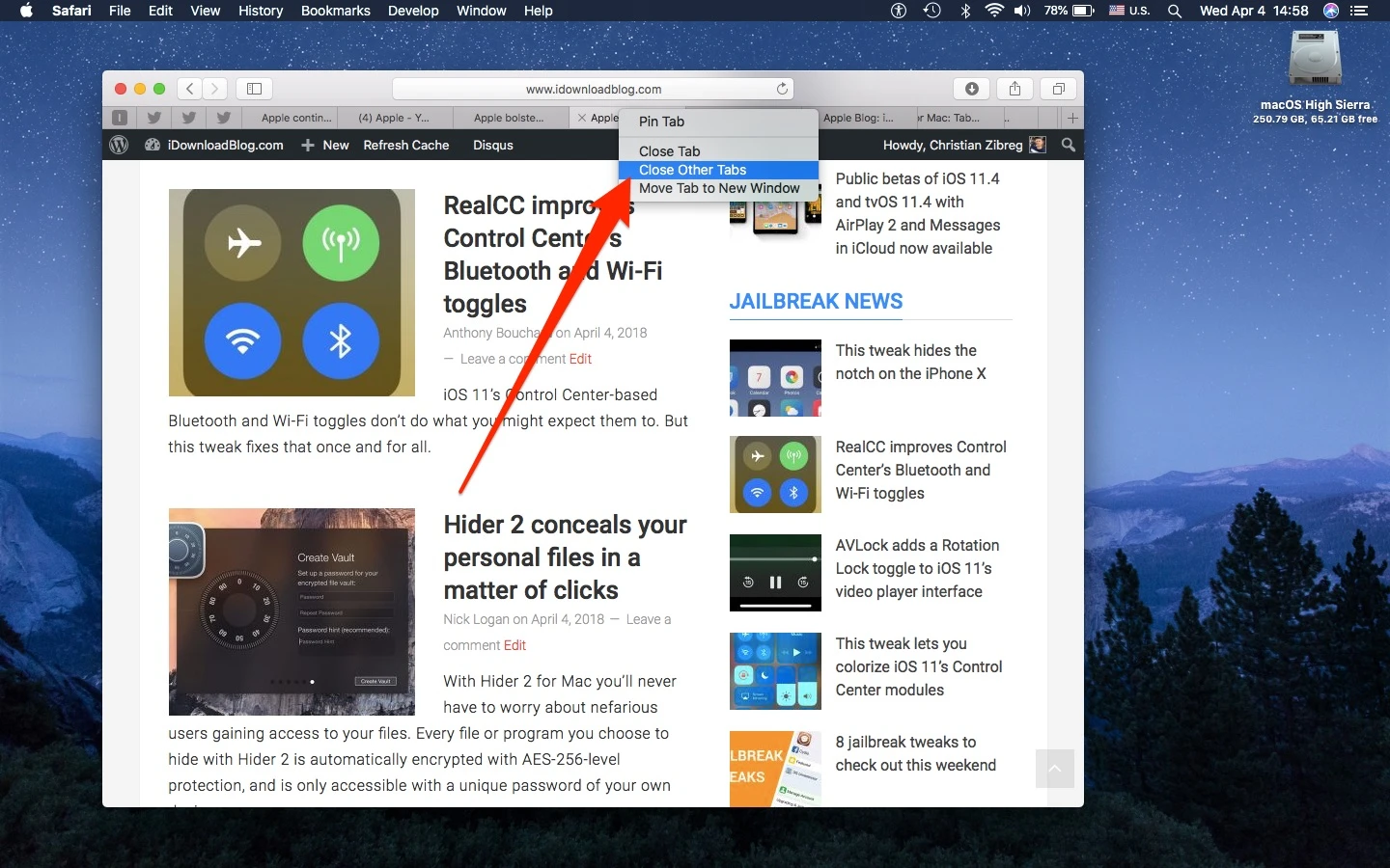 How to Hide Tabs on Mac 2 Safari on Mac showing ‘Close Other Tabs’ option to hide extra tabs
