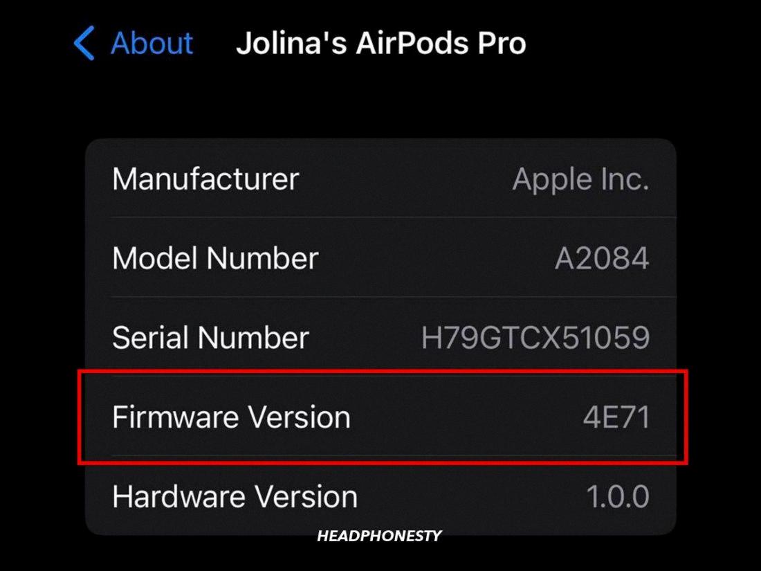 how to see airpod firmware