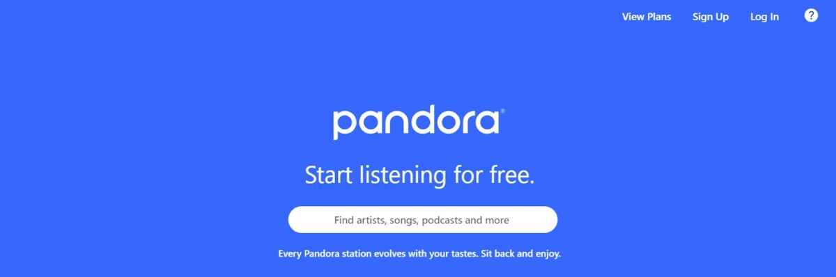 How to Turn Off Pandora 1 Pandora homepage on desktop with ‘Start listening for free’ search bar.