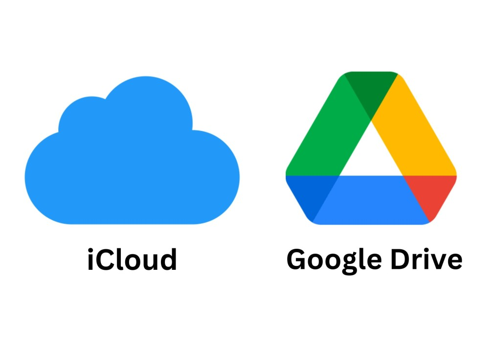 iCloud and Google Drive logos side by side with the labels ‘iCloud’ and ‘Google Drive’ underneath