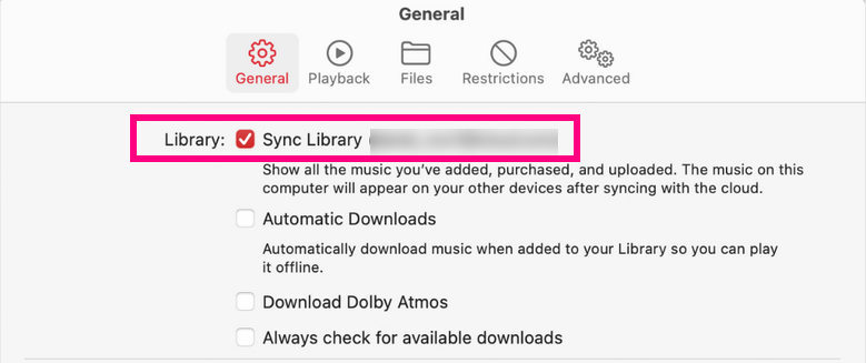 How to Reinstall Apple Music on Mac 3 Music app Preferences > General with ‘Sync Library’ checkbox highlighted