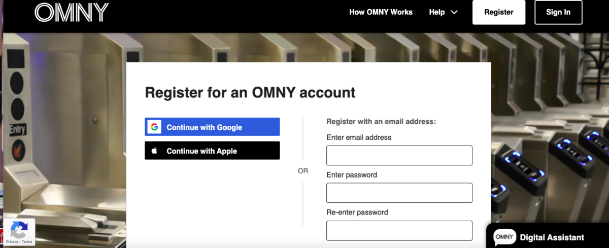 Back of an OMNY transit card with card number, CVV, expiry, barcodes, and contactless symbol