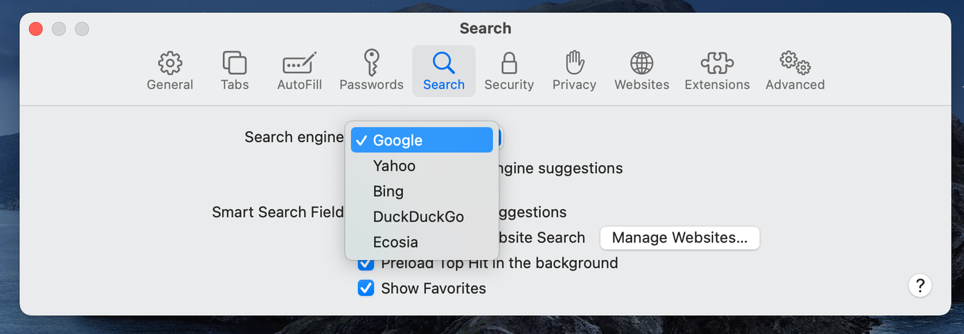 safari uses yahoo instead of google