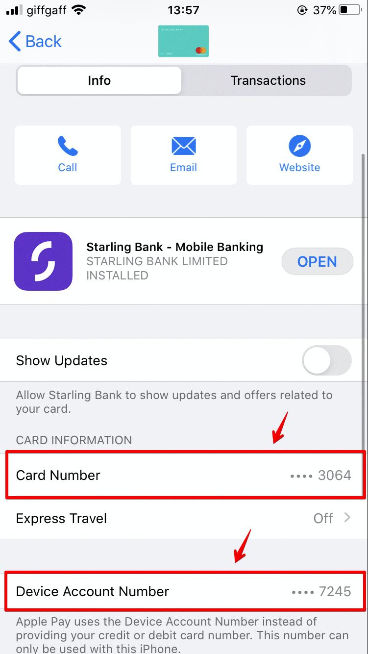 apple pay see full card number