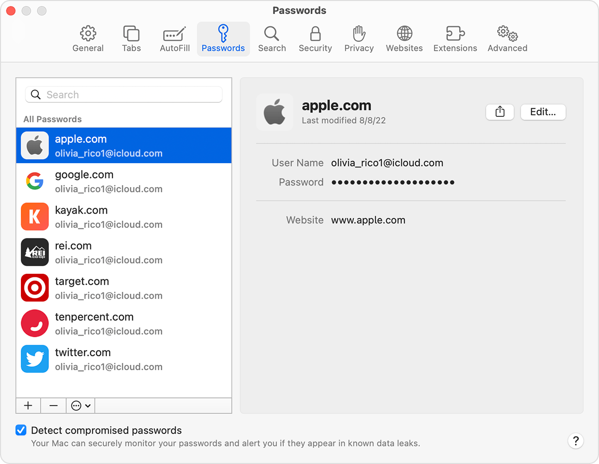 safari password recover