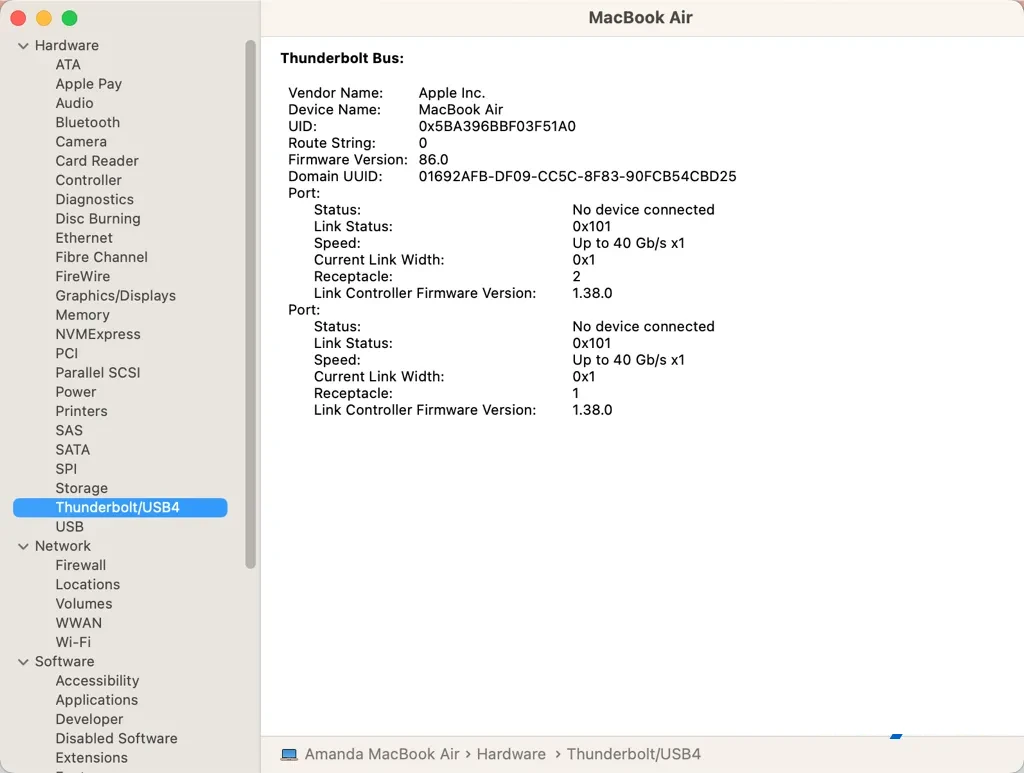 Checking Thunderbolt Connection in System Information