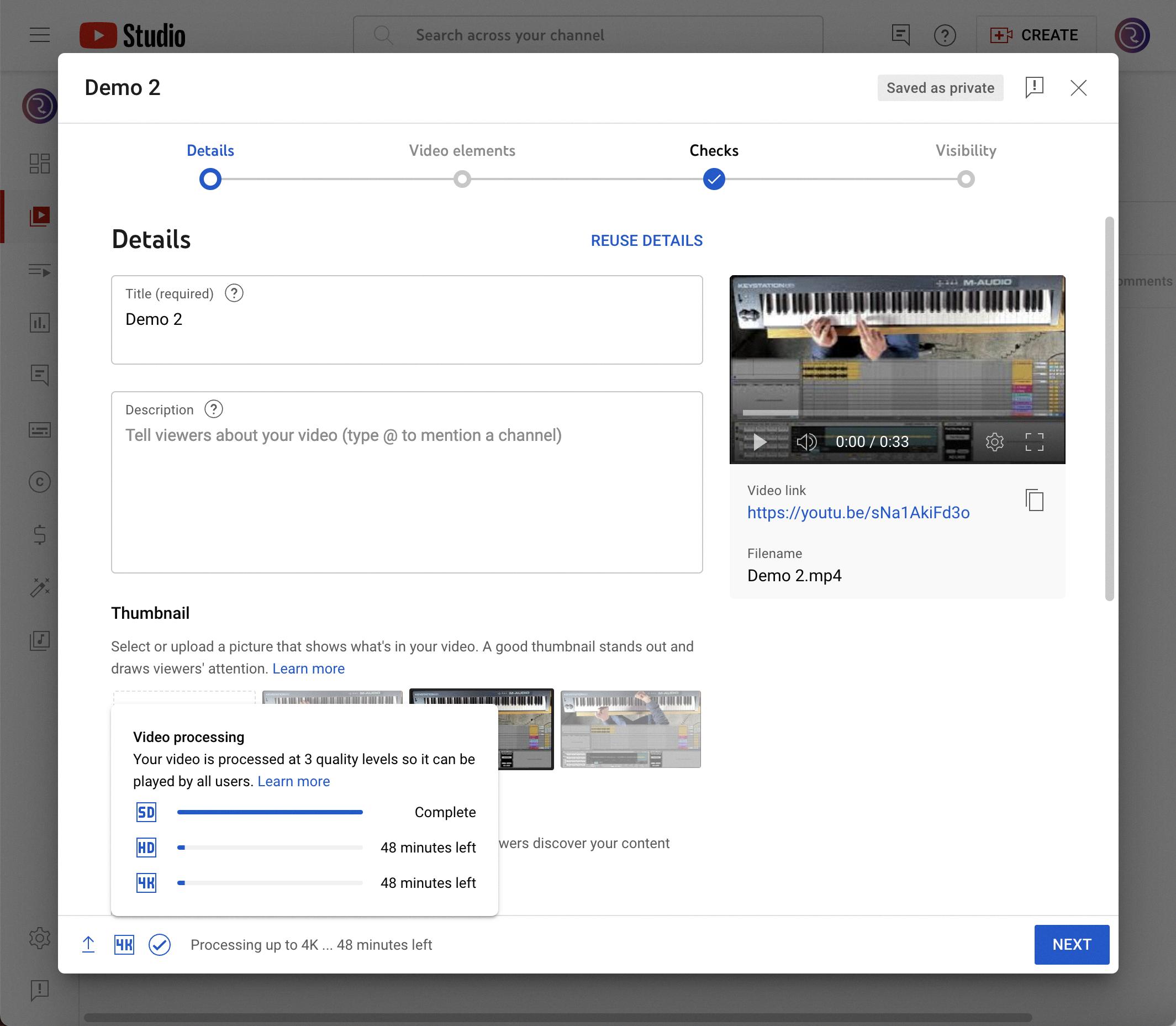 how long does it take youtube to process hd