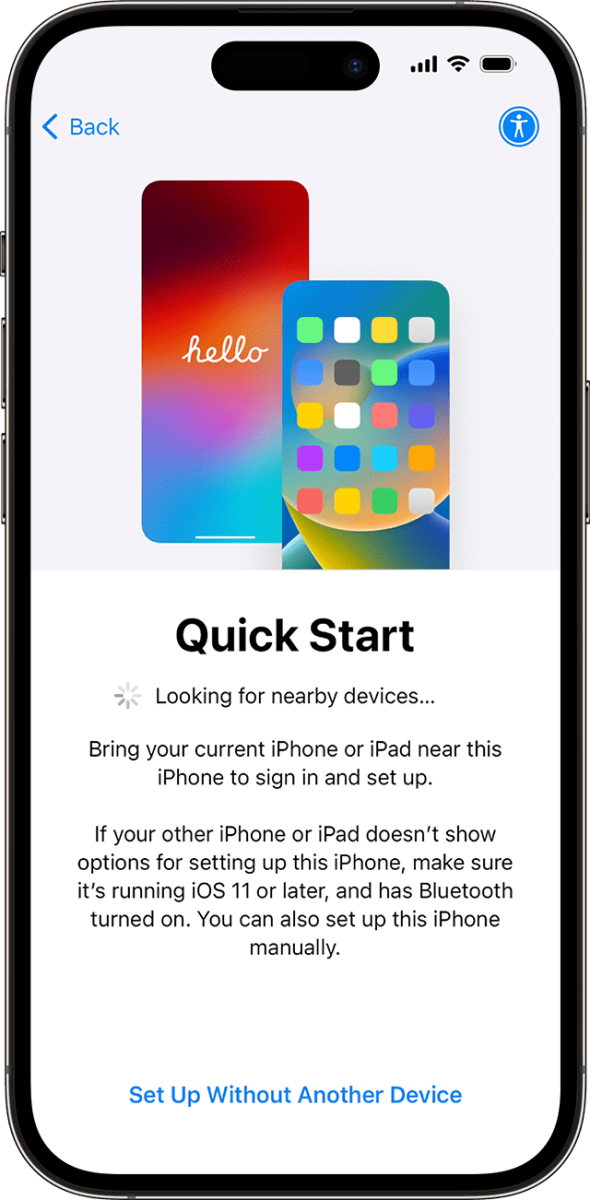 Using Quick Start to Restore a New or Reset iPhone