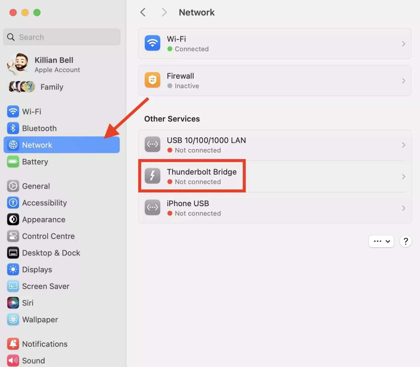 Activating Thunderbolt Bridge on Mac