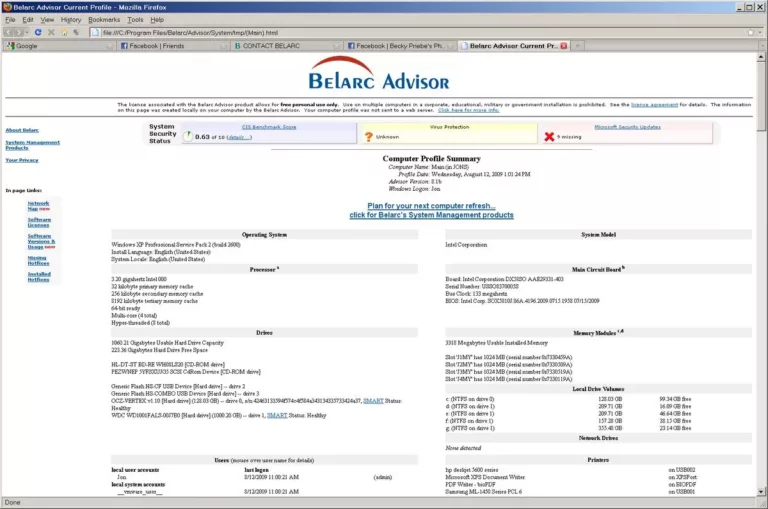 Belarc Advisor: A Comprehensive System Information Tool 19