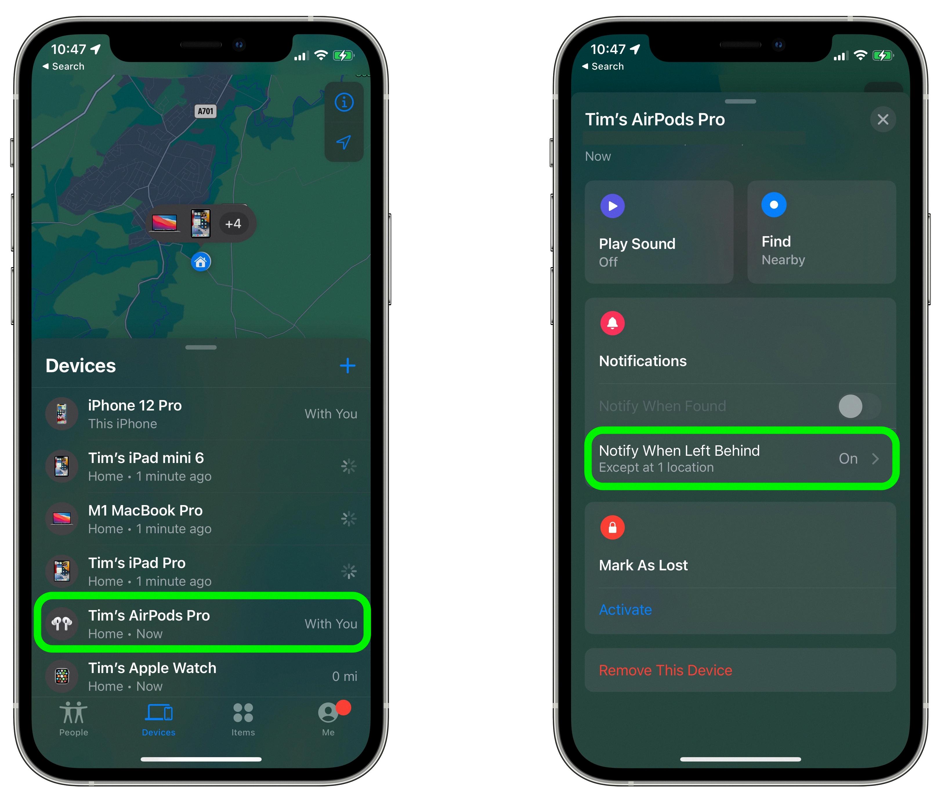 airpods left behind notification