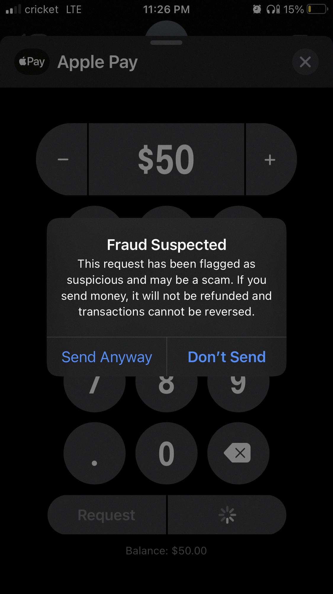 fraud suspected apple pay