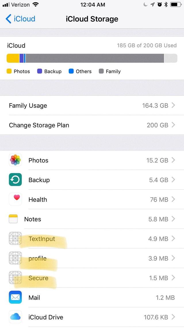 icloud storage text input