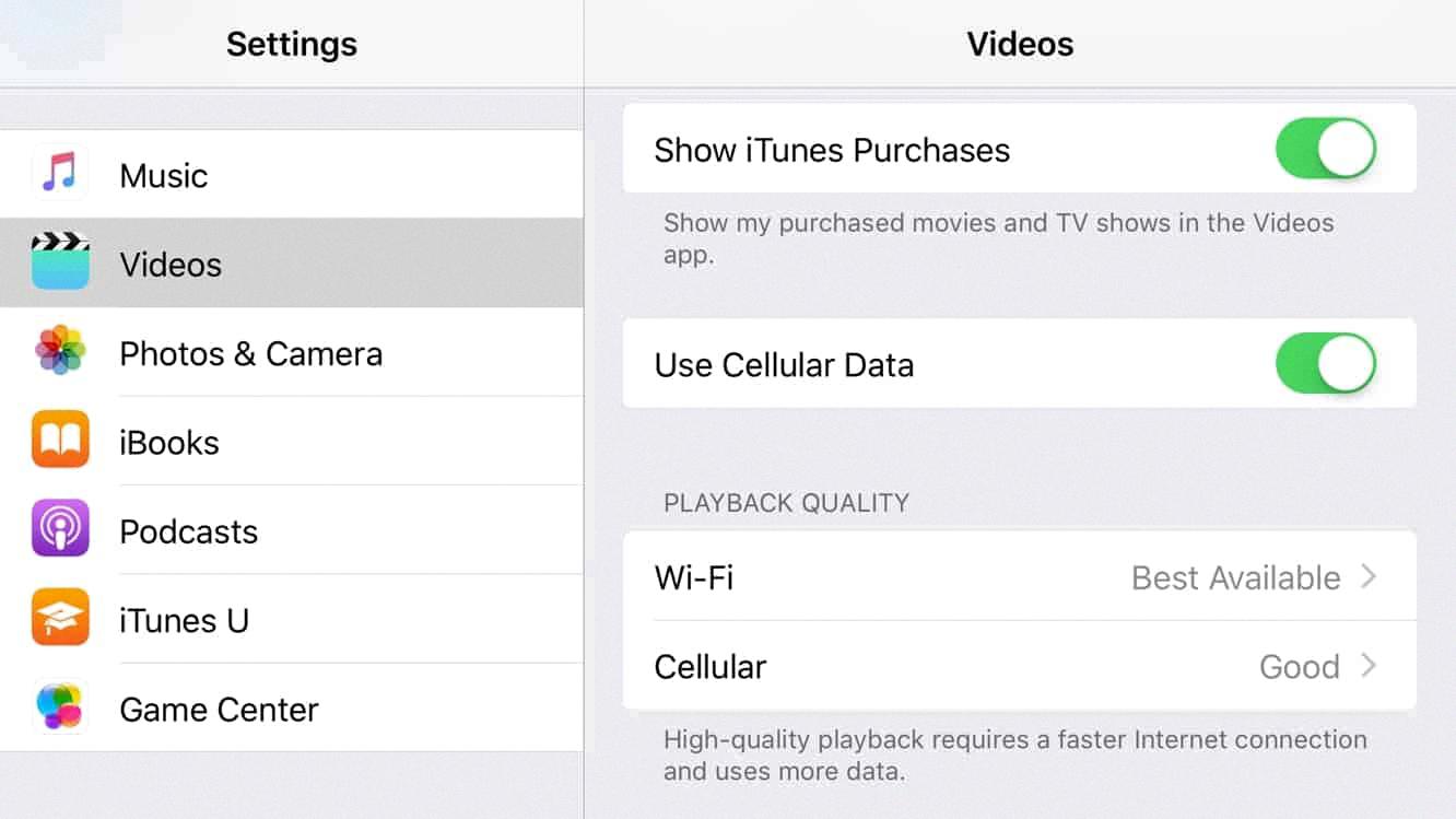 video playback settings iphone
