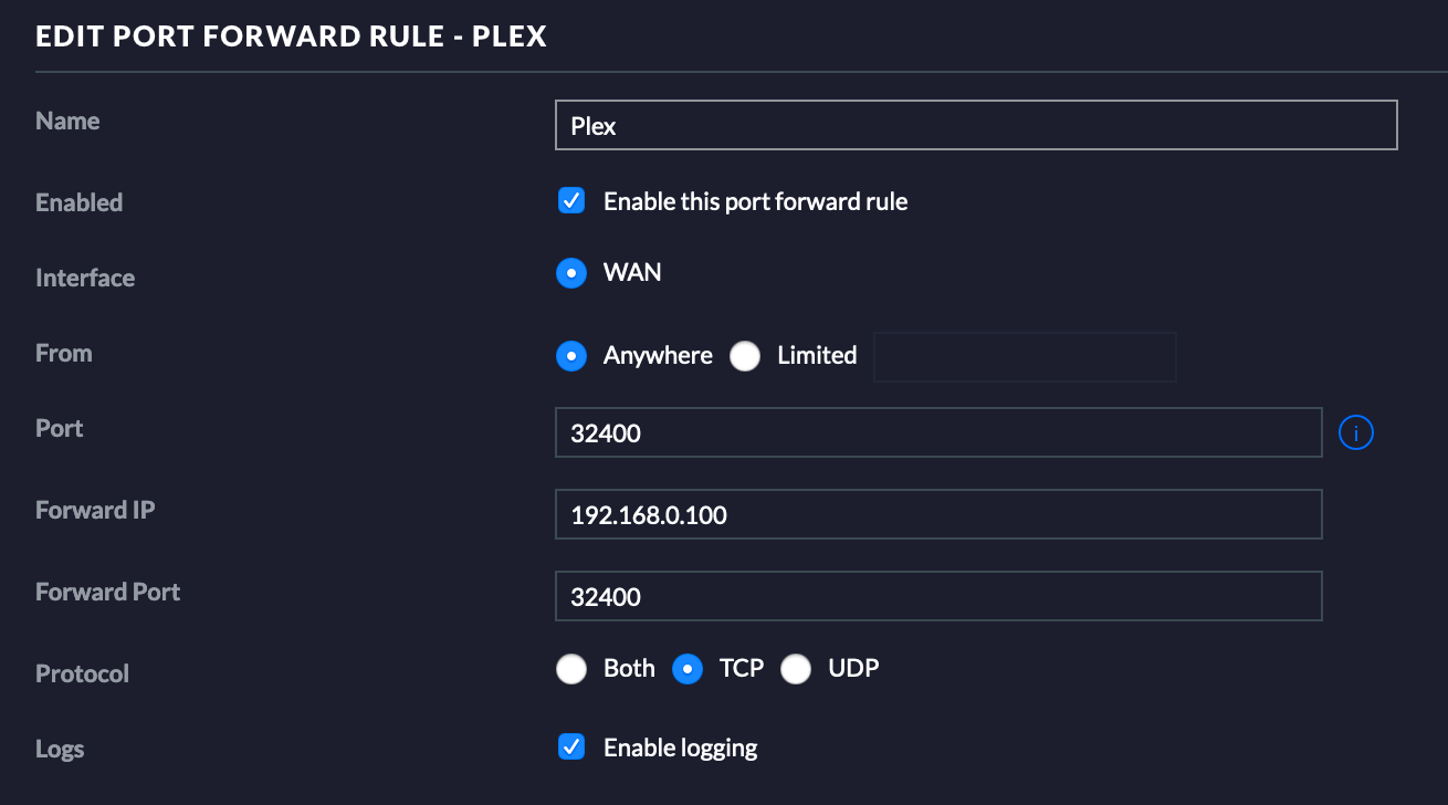 Plex Server Port Forwarding