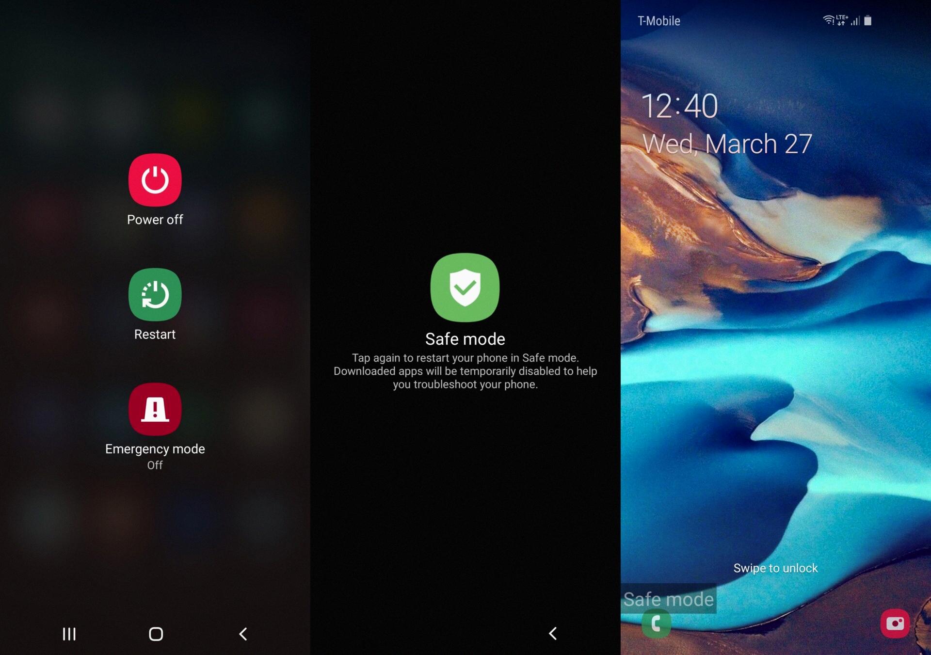 how to get s10 out of safe mode
