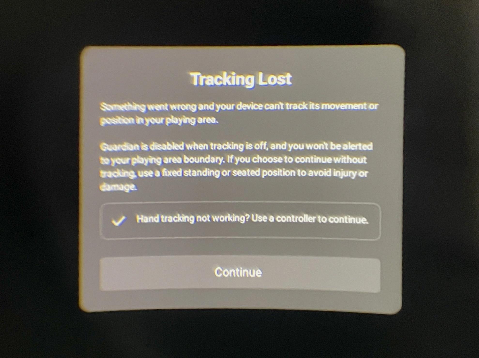 oculus quest 2 tracking lost on startup