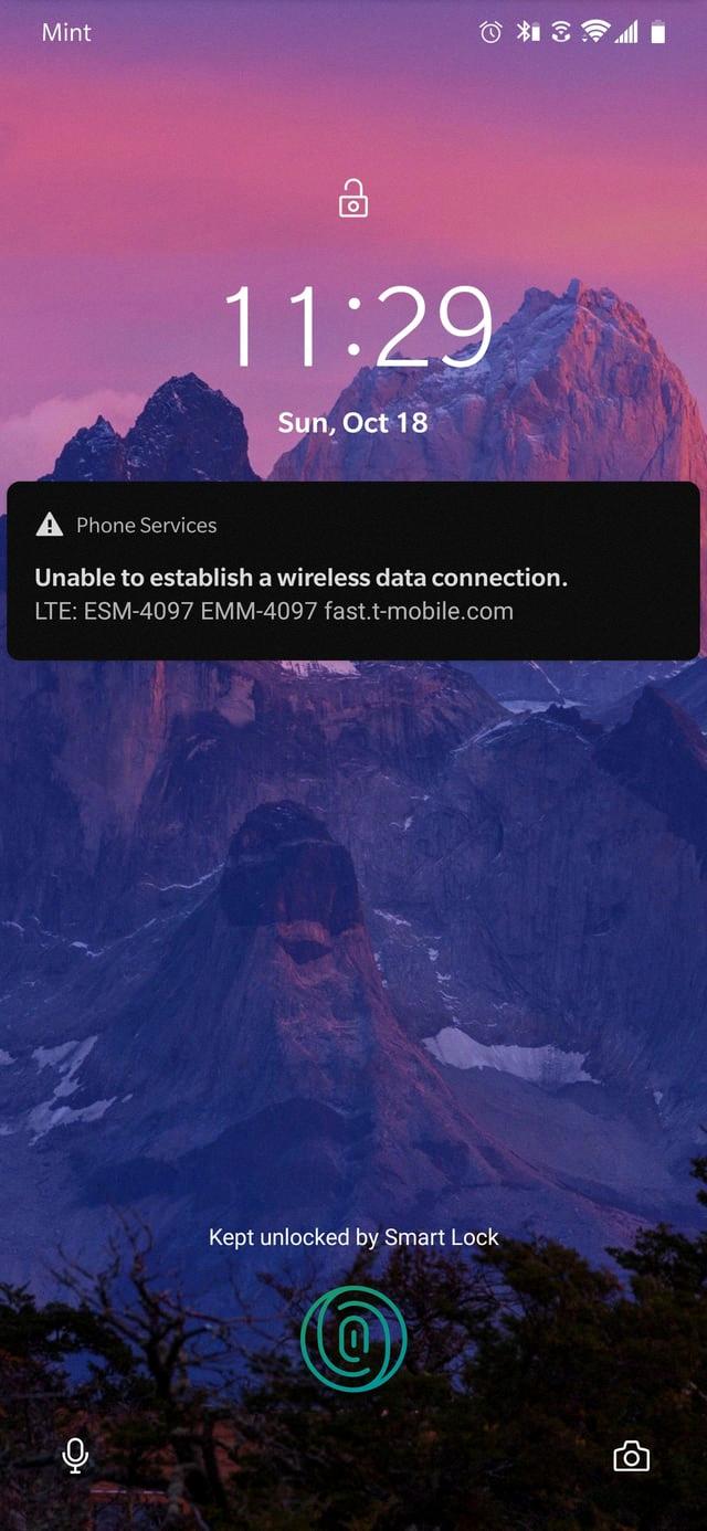 unable to establish a wireless data connection