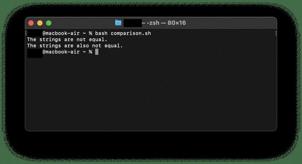 bash does not equal