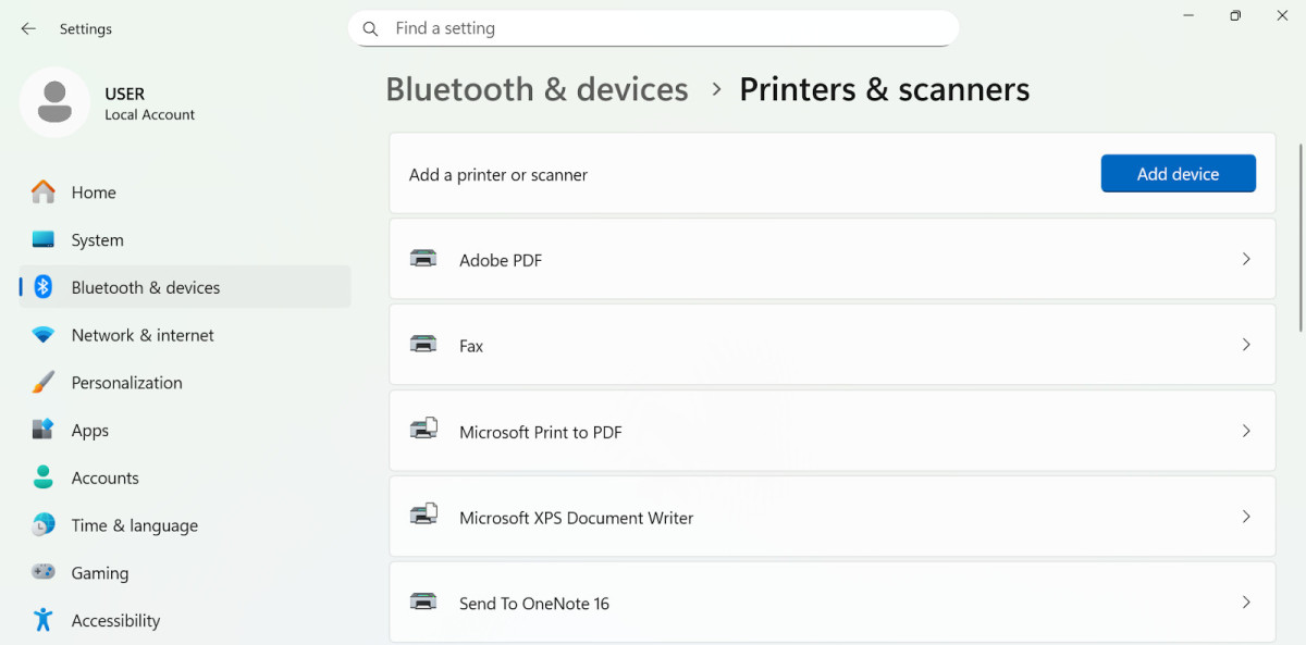 Add the Printer Device in Windows Settings