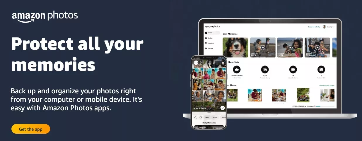 Amazon Photos Facts & FAQ 2 Amazon Photos banner promoting “Protect all your memories“