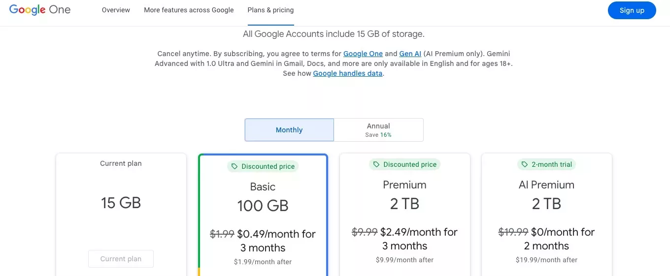 Amazon Photos Facts & FAQ 6 Google One cloud storage plans and pricing screenshot