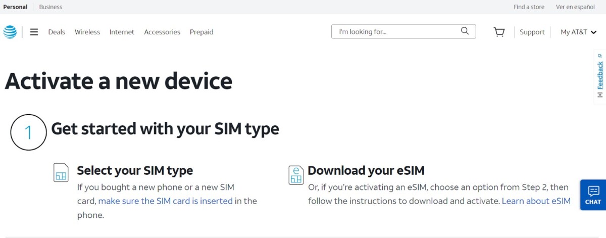 How Do I Activate A New SIM Card For AT&T? 2 AT&T “Activate a new device” page with SIM and eSIM steps