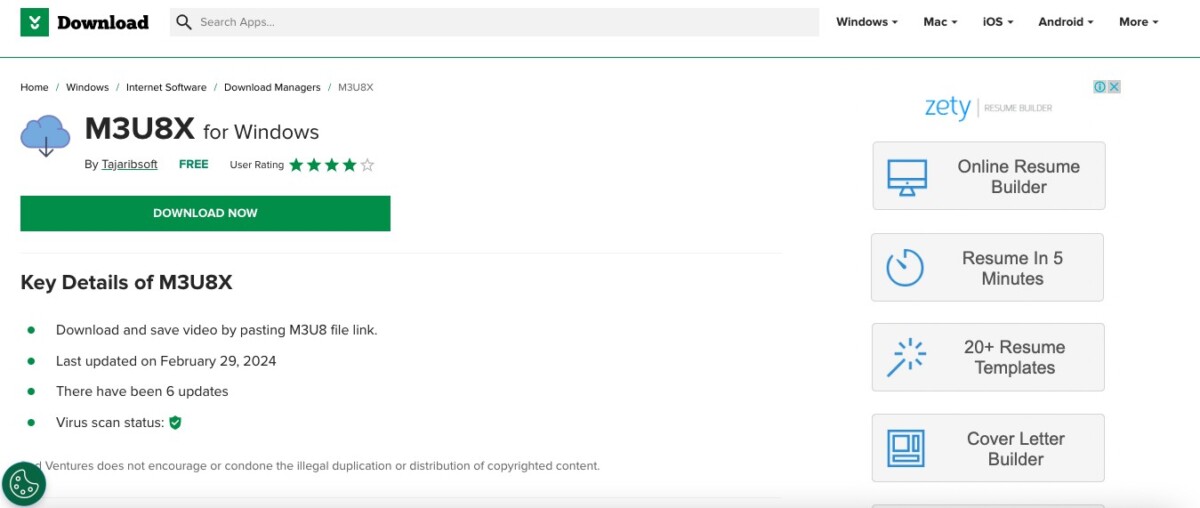 KVS Player Downloader Chrome 4 M3U8X for Windows download page—tool for saving videos from M3U8 links