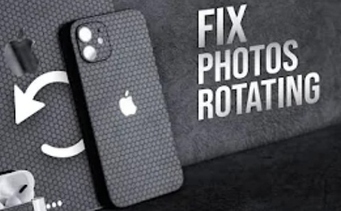 Fix iPhone photos rotating — guide banner with iPhone on dark background.