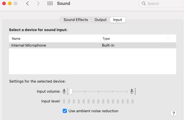 How To Mute Microphone On Mac? 2 macOS Sound settings showing input volume for internal microphone