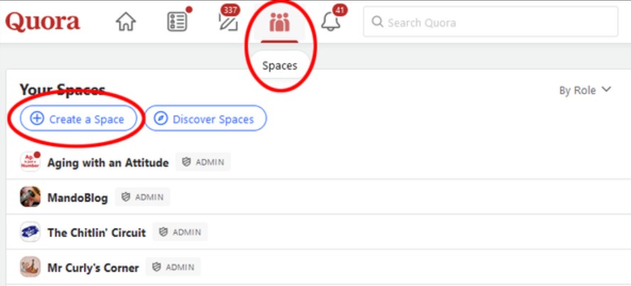 36 Facts About Quora - Quora Digest 6 Quora Spaces dashboard with “Create a Space” button highlighted for starting a new community
