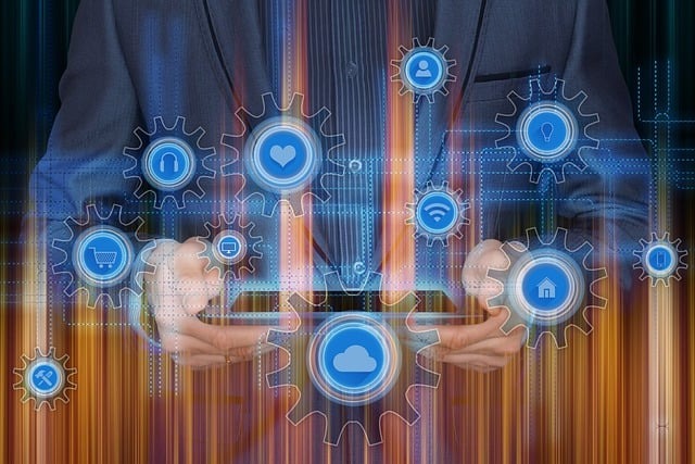 A digital diagram of iot type devices in a connected web.